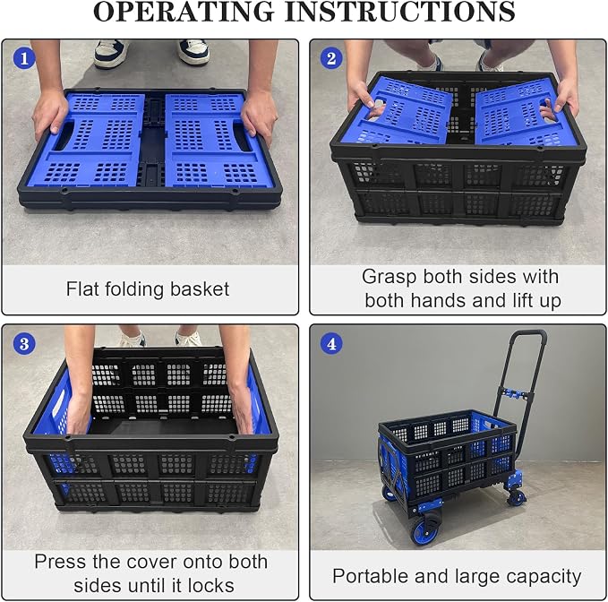 2 in 1 Folding Hand Truck with Folding Basket,Heavy Duty Hand Truck Dolly 330lbs Capacity with Telescoping Handle and Rubber Wheels,Portable Dolly Cart with Bungee Cords for Moving