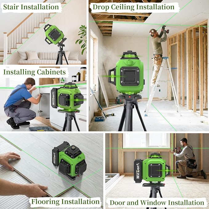 Laser Level 360 Self Leveling with Tripod, Remote Control 4D Green 16 Line Laser Leveler Tool with 2x4800mAh Li-ion Batteries & Hard Carry Case, Laser Level for Construction & Renovation