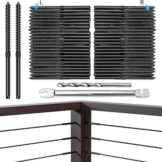 Swage Lag Screws for Cable Railing - 100 Pack Black T316 Stainless Steel Left and Right Handed Thread - 1/8" Cable Railing Hardware Kit for Deck Stair Wood Post Railing System