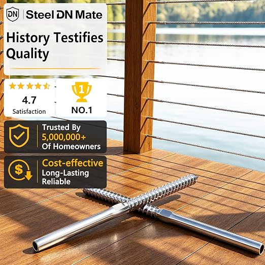 Steel DN Mate 100 Pack T316 Stainless Steel Right&Left Handed Thread Swage Lag Screws for Wood Post of 1/8" Steel Cable Railing Kit, Cable Railing Hardware, DIY Deck Railings, Wrench Include-DM50