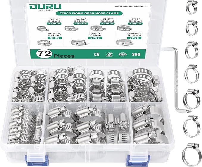 OURU 30FT DIY Hose Clamps+72PCS Hose Clamps Assortment Kit