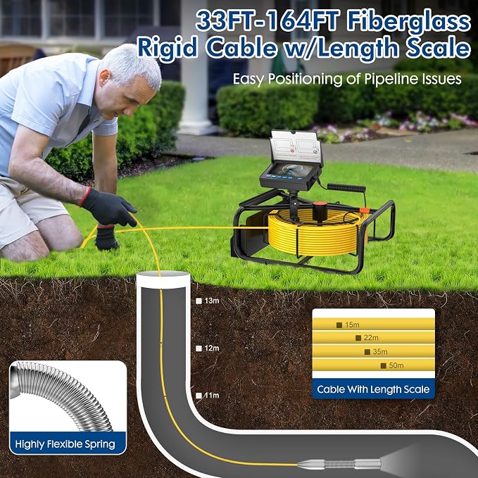 Pipe Camera Waterproof Borescope,JQKJCAM 23mm Rigid Sewer Camera 100FT for Hole Drain Wall Inspection,16GB DVR Plumbing Camera Cable wtih Length Marks (30M)
