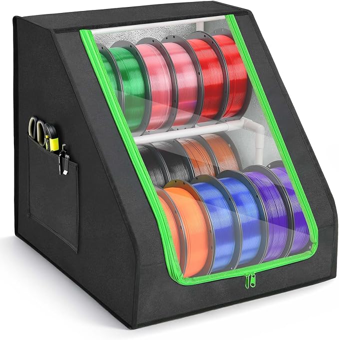 FANGSUN 3D Printer Filament Storage Box – Holds Up to 21 Spools, 2-Tier Filament Rack and Organizer Box with Stable Trapezoid Frame and Pockets for 3D Printing Enthusiasts in Home, Studio, or Workshop