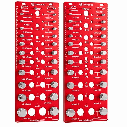 Thread Checker, 70 Nut and Bolt Thread Checker, 25 Standard & 25 Metric & 20 Drill Bit Gauge, Bolt Size Finder, Wall-Mountable Bolt Thread Identifier Gauge with Inch & CM Ruler