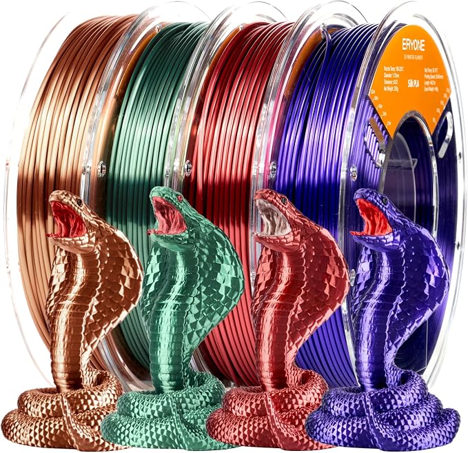 ERYONE PLA Filament 3D Printer Filament Bundle Multicolor 1.75mm +/- 0.03mm, PLA Filament 250g Spool, 4 Rolls, Silk Pla 5