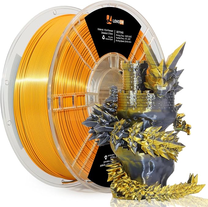 LOVOON Silk Dual-Color PLA Filament with Black and Gold,1.75mm PLA Filament DualColor Change by Angle,Compatible with Most FDM 3D Printers,1kg(2.2lbs)/Spool