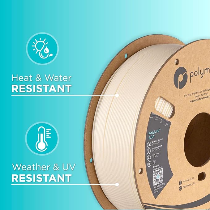 Polymaker ASA Filament 1.75mm Natural, 1kg ASA 3D Printing Filament, Heat & Weather Resistant - ASA 3D Printer Filament Perfect for Printing Outdoor Functional Parts