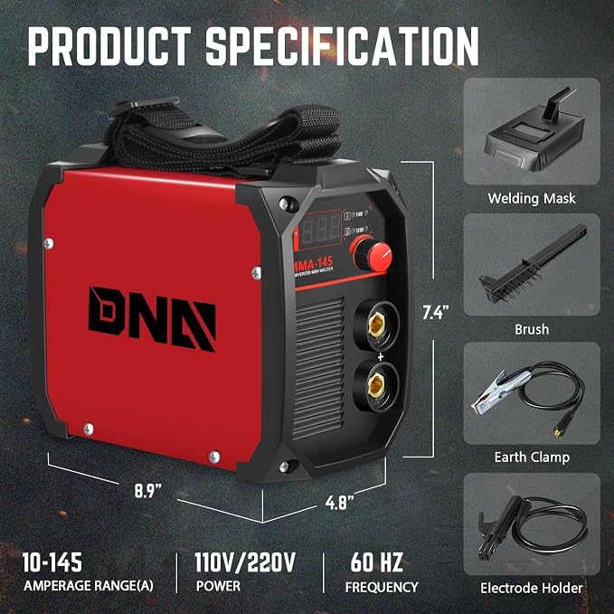 DNA Motoring 145A Stick Welding Machine, 110V/220V Portable Stick Welder, Mini Stick Welding Machine, IGBT Inverter Welder for Home DIY, Garage, w/LED Digital Display, TOOLS-00713-RD