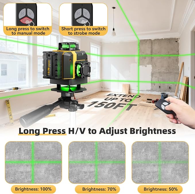 16 Lines Laser Level with Tripod - Green Cross Line Laser, 4x360° Self Leveling Laser Level, 4D Self Leveling Tool for DIY Picture Hanging, Home Renovation, Indoor Project, 2 Batteries Included