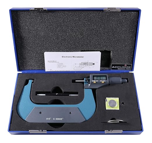 Accusize Industrial Tools 4-5''/100-125 mm by 0.00005''/0.001 mm 2 Keys Electronic Digital Outside Micrometer, Metric/Imperial, Md71-0005 | 2-Key Electronic Digital, Carbide-Tipped, Data Output, 0.00005 in Resolution