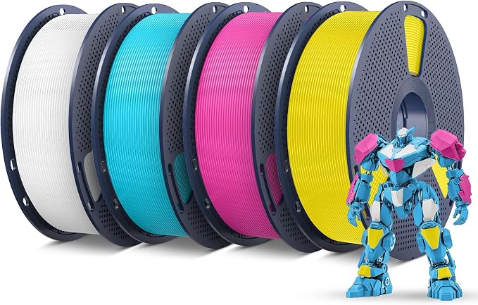 SUNLU PETG Printing Filament 1.75mm 4kg Bundle,Compatible with AMS and Regular FDM 3D Printers.Individually Vacuum Packed,4kg in Total,1kg per Spool,4 Packs,White+Cyan+Magenta+Yellow.