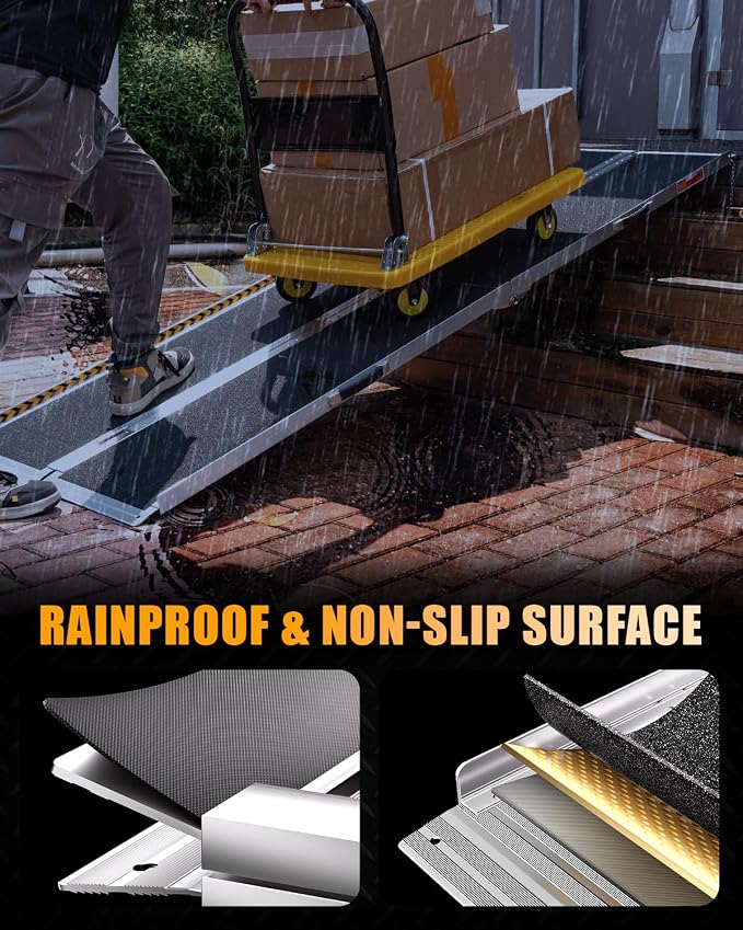 VNN Portable Wheelchair Ramp 7FT, Seamless Non-Slip Aluminum Ramps for Wheelchairs for Home, Handicap Wheelchair Ramps for Home Steps, Aluminum Loading Dock Plates, Doorways, Black