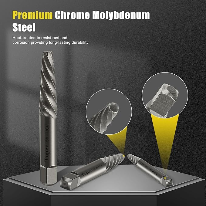 TOPEC Damaged Screw Extractor Set, 7 Piece Easy Out Bolt Extractor for Easily Remove Broken Bolts, Stripped Screws, Studs - Gifts for Men | Fathers Day Gifts for Dad