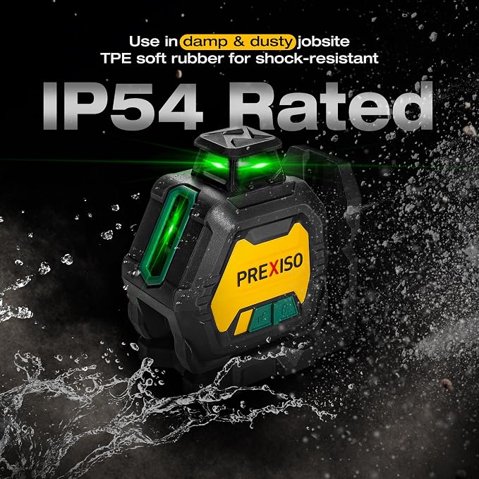 PREXISO 360 Laser Level with Tripod & 2 Plumb Dots - IP54 Rechargeable Point Cross Laser Level Self-Leveling- Lazer Leveler Tool 3 Brightness Settings, Plumb Spot Lazer Level for Construction, Ceiling
