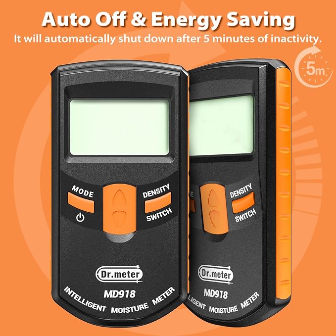 Dr.meter Pinless Wood Moisture Meter, Non-Destructive Moisture Detector for Wood Firewood, 4%-80% Measuring Range Digital Sensor Scanner (MD918)