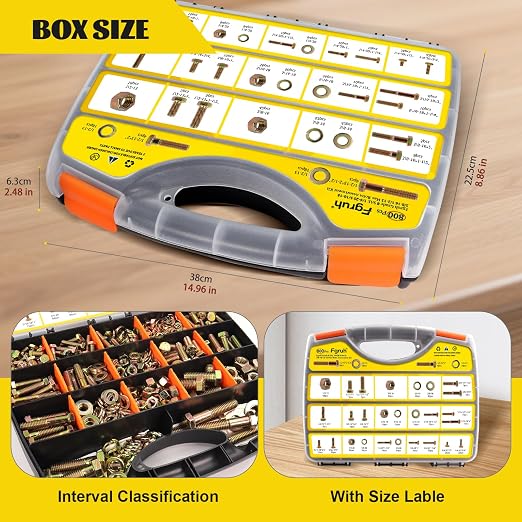 800PCS SAE Bolts and Nuts Assortment Kit,1/4-20, 5/16-18, 3/8-16, 1/2-13 Grade 8 Heavy Duty Hex Bolts Nuts and Washers Assorted kit,Yellow Zinc Plated