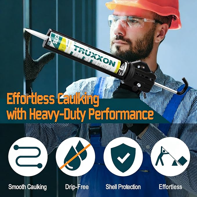 2026 One-Touch Drip-Free Caulk Gun | Effortless & Professional Design with Heavy-Duty Metal Body, 18:1 Thrust Ratio | For 9, 10, 11 oz Silicone Tubes Black