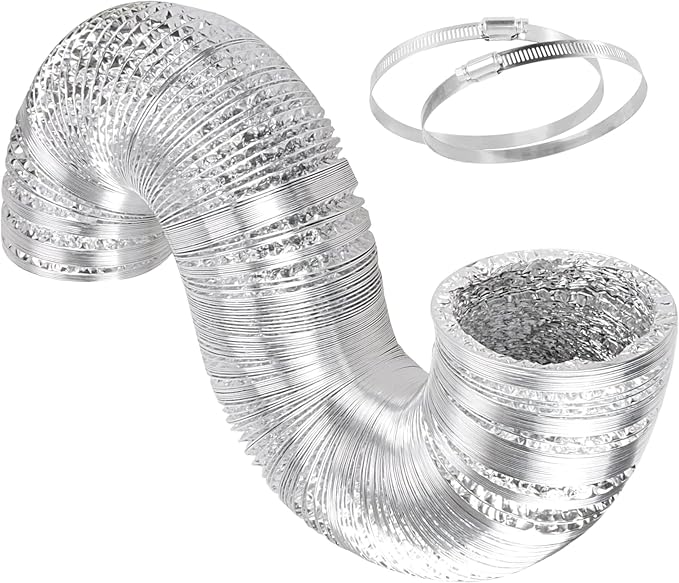 Simple Deluxe 14 Inch 25 Feet Ducting, Non-Insulated Flex Air Aluminum Foil Duct for Dryer Vent Hose, Heating, Cooling, Ventilation, Exhaust, 2 Clamps Included, Silver