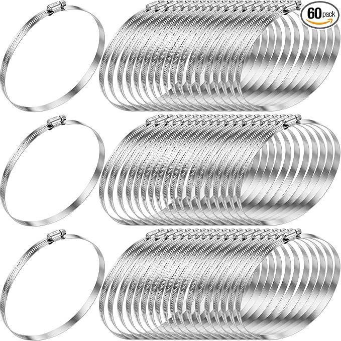 Zhengmy 60 Pack 4 Inch Stainless Steel Hose Clamps Adjustable 3-29/50" to 4-49/100" 91-114 mm Worm Gear Clamps Duct Clamp for Air Duct Automotive Fuel Dryer Vent Plumbing Industrial Use
