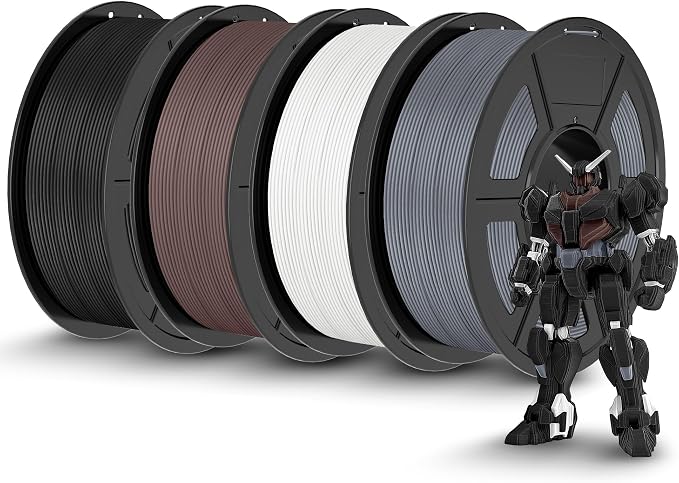 TECBEARS Matte PLA High Speed 3D Printer Filament 1kg*4, Classic PLA Filament 1.75mm 50-600mm/s, High Toughness Matte Filament(Black, White, Grey, Chocolate)