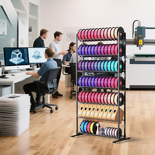 3D Printer Filament Storage Rack with Removable Basket, 7-Tier Heavy Duty Metal Spool Organizer Holds 84 Spools, Large Capacity Shelf for 3D Printing Station, Workshop, Office & Studio