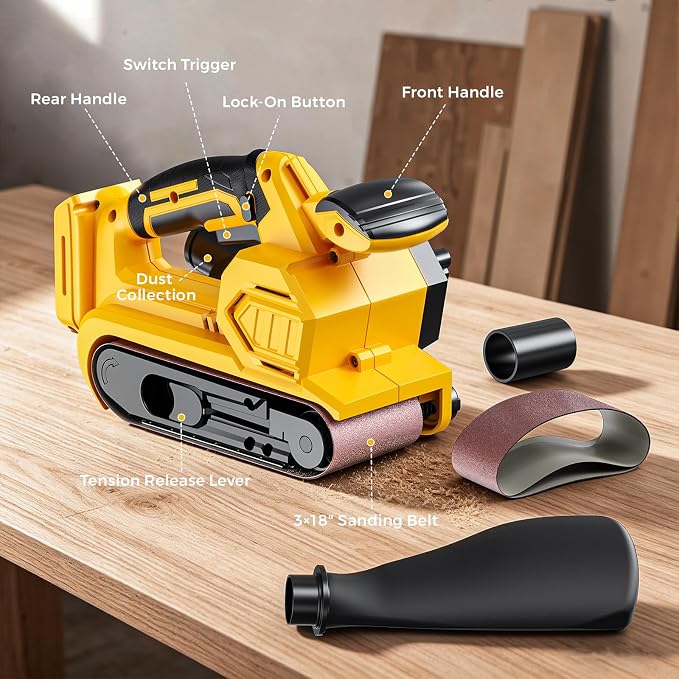 Ecarke Cordless Belt Sander Compatible with DeWalt 20V Battery (Tool Only) 3x18" Bench Sander with Variable Speed (120-380 m/min), with Dust Bag & 3 Sanding Belts(80/120/320 Grit) for Woodworking