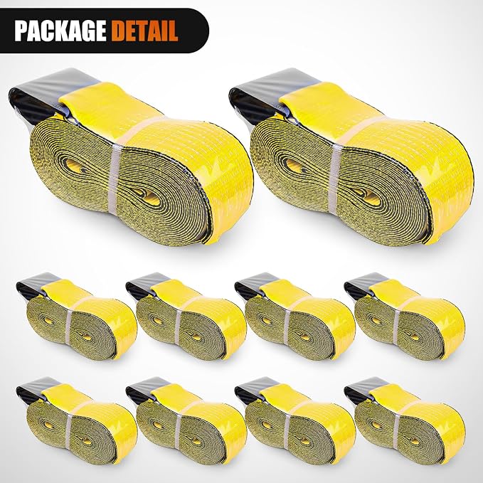 Nilight Truck Straps 4" x 30' Heavy Duty Tie Down with Flat Hooks 16800LBS Break Strength & 5400LBS WLL for Flatbed Trailer Cargo Control Recovery Tree Saver Bright Yellow (10 Pack)