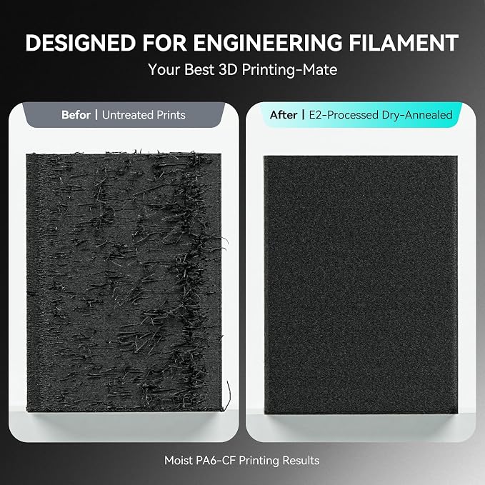 SUNLU Official 3D Printer Filament Dryer E2, 110℃ Max Temperature, 500W PTC Heater, Dry and Anneal 2-in-1, Dual-Chamber, Designed for Engineering Filaments, PC PA-CF FR-ABS Filament Dryer Box (Black)