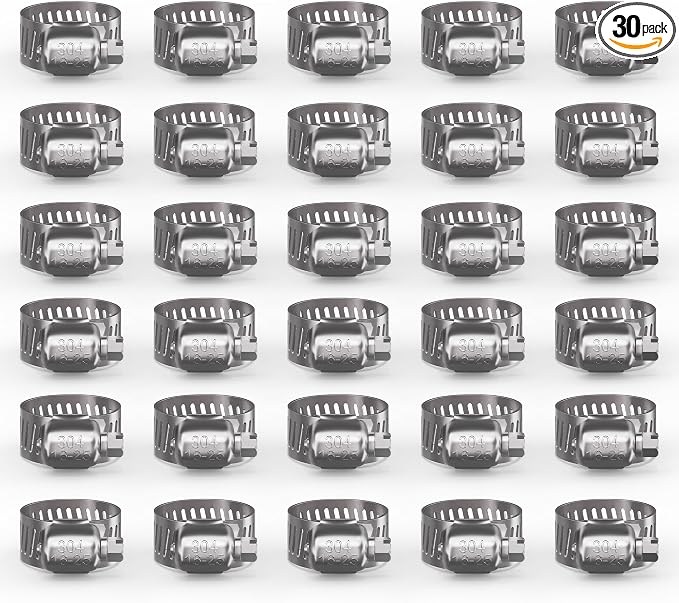 Hose Clamp 30PCS Hose Clamp 304 Stainless Steel Kit Adjustable 5/8" to 1" (16–25 mm) Worm Gear Hose Clamp, Heavy Duty Small Hose Clamps for Automotive, Fuel Line, Pipe, Radiator