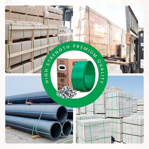 Heavy Duty PET Strapping Banding Roll, 5/8"x1300' Packaging Strapping Banding Roll, 1500 lbs Break Strength, Pallet Strapping Banding Strapping Coil with 150 PCS Metal Seals &SelfDispensing Box