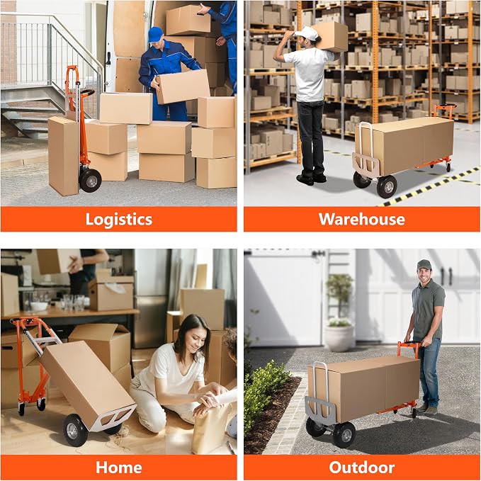 Aluminum Convertible Hand Truck, 3 in 1 Folding Dolly 1000 LBS Capacity Heavy Duty Industrial Platform Cart Collapsible Truck for Transport & Moving in Warehouse, Home, Supermarket