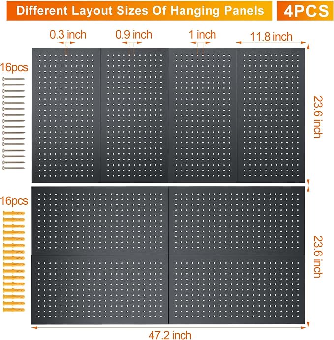 Metal Pegboard Panels, Heavy Duty Peg Boards, 24" x 12" Pegboards | Wall Organizer, Peg Board for Walls Home, Garage Tool Storage, Office Organization, Craft Room, Kitchen, Black
