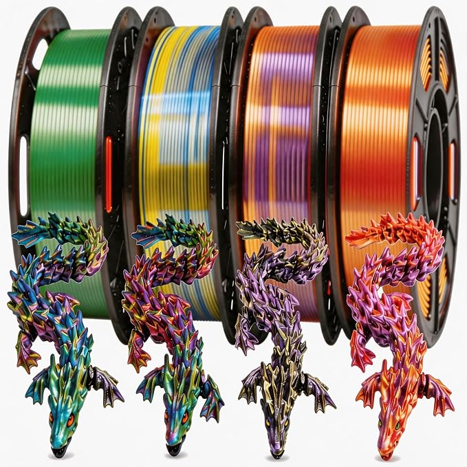 Silk PLA 3D Printer Filament Bundle 1.75mm Filajoy3D Multicolor 3D Printing Filament 250g*4 Dimensional Accuracy +/- 0.02mm for Most FDM 3D Printers