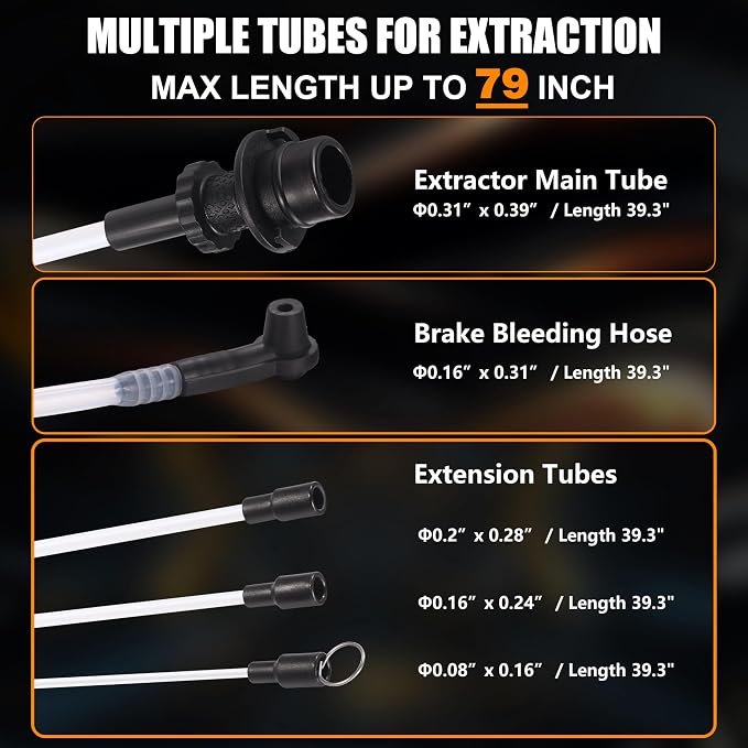 FOUR UNCLES Oil Extractor - Vacumm Fluid Extractor with Pump Tank Remover & Tubes for Oil Change and a Hose for Brake Bleeding