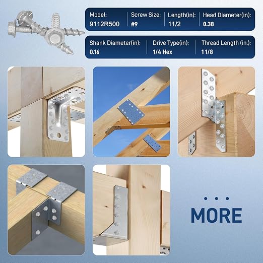 #9 x 1-1/2" Joist Hanger Screws, Silver / 0.370"-Dia Heavy‑Duty Deck Screw, Replace Simpson SD9112R1000 SD Connector Screws & 10DNails,1/4" Hex Socket Wood Screws,1000pcs