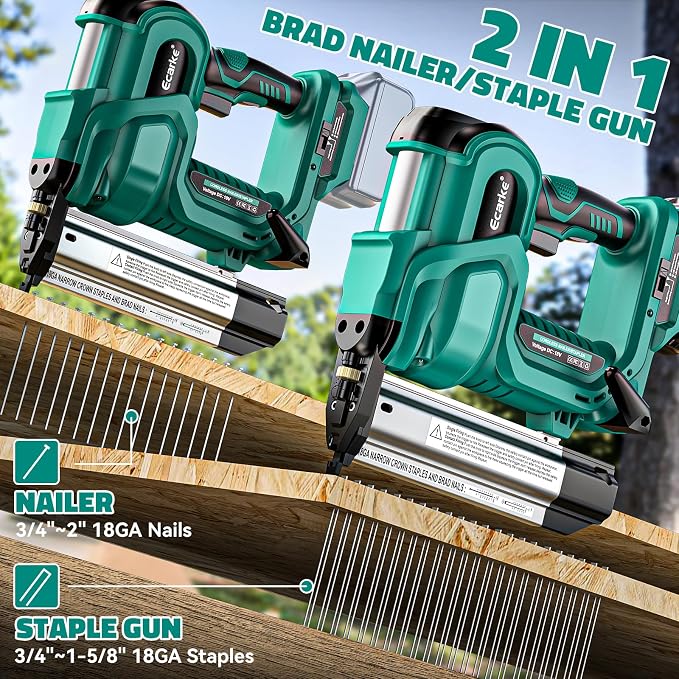 Ecarke 2" Brad Nailer Cordless Stapler Compatible with Makita 18V, 2 in 1 Electric Nail Gun/Staple Gun with 18GA Nails/Staples, Battery Power Nail Gun for Trim Wood Crafting Carpentry DIY, Tool only