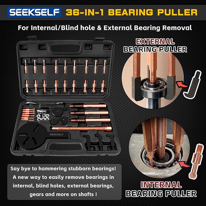 Blind Hole Bearing Puller Kit, 36 in 1 Inner Outer Bearing Separator Set Internal External Bearing Removal Gear Splitter Pull Tool, Black Storage Box