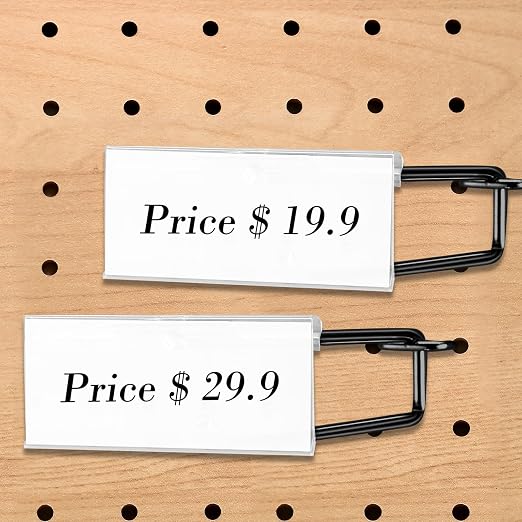 Tandefio 50 Pack 6 Inch Black Metal Peg Board Hooks with Clear Plastic Label Holder Stainless Steel Display Pegboard Hooks for 1/8'' to 1/4'' Pegboard Wall for Garage Storage Retail Shop Supplies
