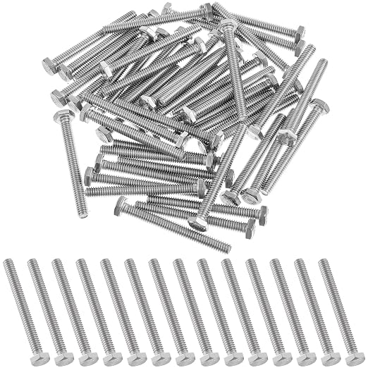 Zonon 50 Pcs 1/4-20 x 2-1/2" Hex Head Screw Bolt 18-8 (304) Stainless Steel Hexagon Bolts, Fully Threaded, Plain Finish, External Hex Drive (Silver)