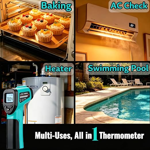 Infrared Thermometer Gun,-58℉~1022℉| Digital Laser Temperature Gun for Pizza Oven, Grill, Kitchen, Home Repairs and Multi-use IR Gun with Carrying Storage Case (NOT for Human)