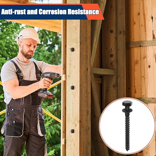 Tandefio 50 Pack 3/8''x 4'' Ceramic Black Lag Screw Kit with Washers Hex Lag Bolts Wood Screws Heavy Duty Ruspert Coating Hot Dip Galvanized Double Layer for Wood Decks Fences