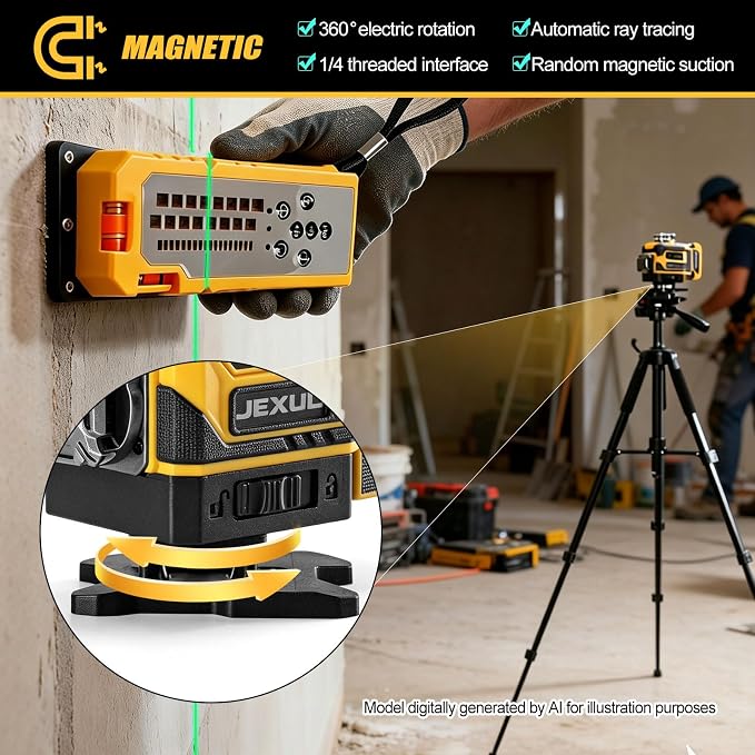 Auto-Tracking 4D 16 Line Laser Level Motorized 360° | Base with 2-in-1 Smart Remote Receiver, Self-Leveling Kit with 59" Tripod for Home Tiling, Ceiling & Auto Repair (<1mW)