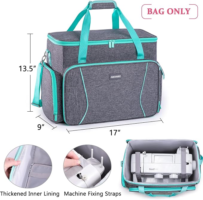 AMOIGEE Sewing Machine Case – Heavy Duty Sewing Machine Bag with Thick Padded Bottom, Sewing Tote Fits Most Standard Machines Compatible with Singer, Brother, Janome