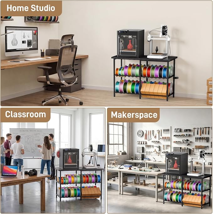 3D Printer Table with Filament Storage, Heavy Duty Metal 3D Printer Stand for 2 Printers, Anti-Vibration 3D Print Desk with Spool Holder for Workshop, Studio, Home Office