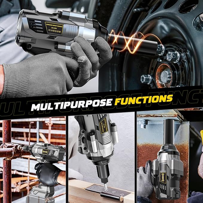 DIYtoolifz 1/2" Cordless Impact Wrench,1110 Ft-lbs(1550N.m) Brushless Motor | Compatible with DeWalt 20V Battery, High Torque Impact Driver with LED Light, Electric Gun for Car, Truck, Mower, Bare Tool