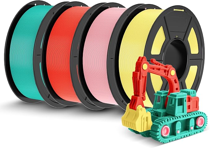 TECBEARS PLA 3D Printer Filament, 4KG PLA Filament 1.75mm, Neatly Wound 3D Printing Filament, Dimensional Accuracy +/- 0.02 mm,1 Kg Per Spool, Pack of 4, Yellow+Pink+Green+Red