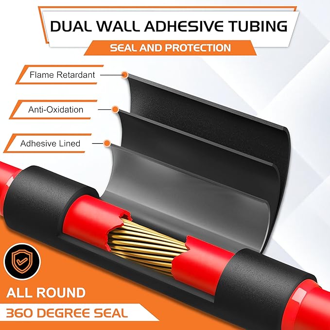1/2" Heat Shrink tubing, 3:1 Ratio Wire Heat Shrink Tubing Industrial and Marine Grade, Dual Wall Adhesive Lined Wire Shrink Wrap Tubing, Waterproof Heat Shrink Tube - Black, 60 Feet Roll