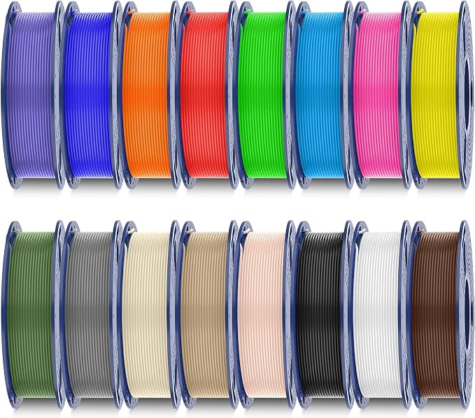SUNLU 16 Color PLA Filament 1.75mm Bundle, 250g per Spool,4kg Total,Black+White+Grey+Red+Klein Blue+Green+Yellow+Sunny Orange+Coffee Brown+Beige+Olive Green+Oak+Lavender Purple+Cyan+Bone White+Magenta