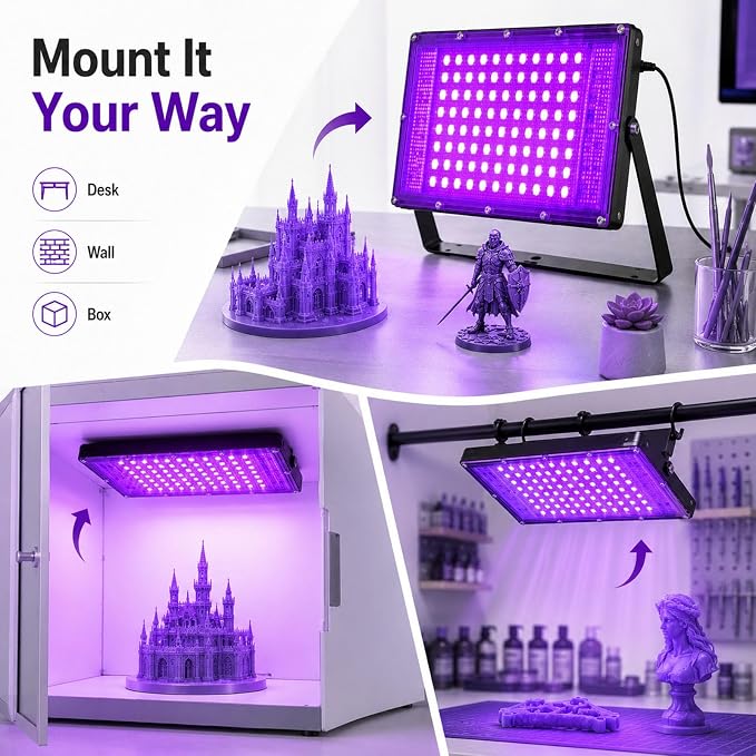 100W UV Resin Curing Light 405nm for SLA DLP LCD 3D Printer, Fast Curing UV Lamp for Photosensitive Resin, DIY Curing Box for Models, Crafts & Professional 3D Printing