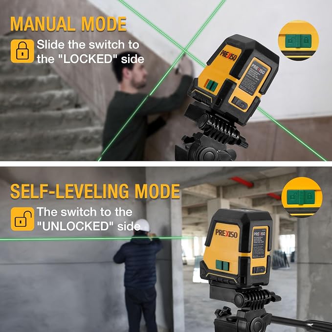 PREXISO 215Ft Laser Measure with Entension for Diagonal Measuring & PREXISO Laser Level with Tripod - 100Ft Rechargeable Dual Modules